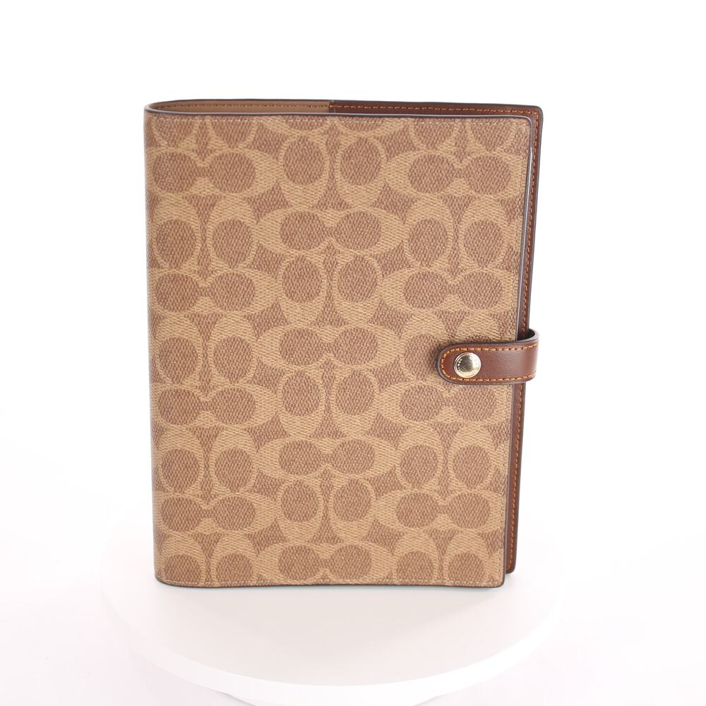 Coach Notebook Cover Set CZ198 Khaki Brown Signature Coated Canvas Leather